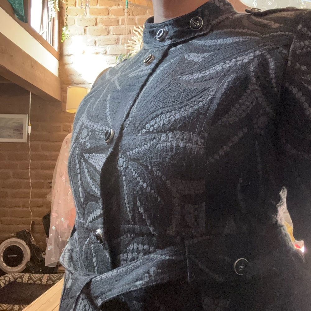 Custo Barcelona Black and Gray Floral Pea Coat